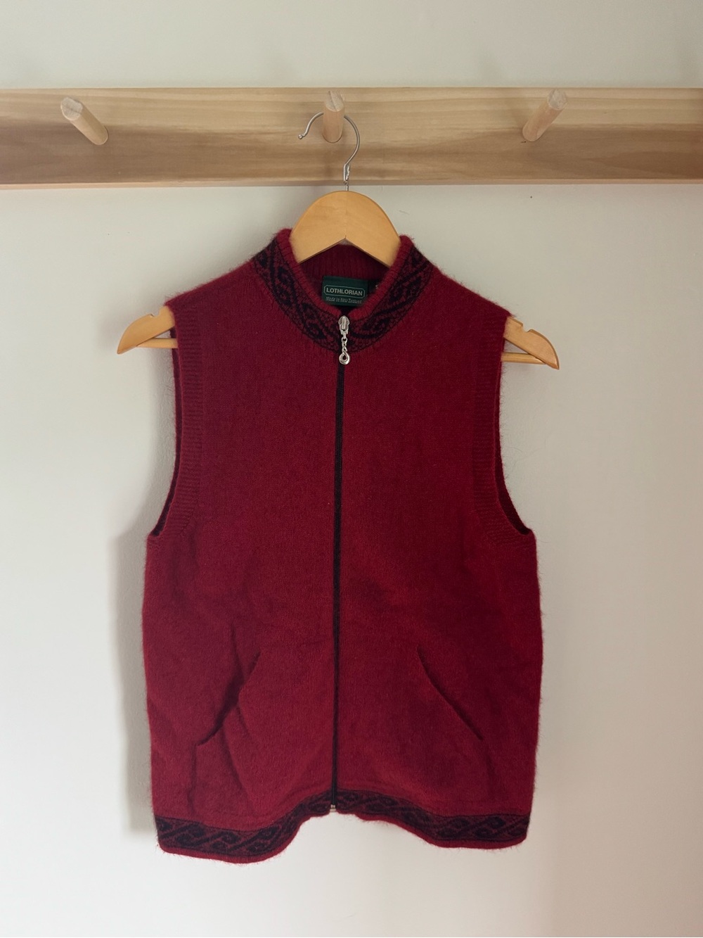 Lothlorian Red Wool Blend Vest with Black Trim